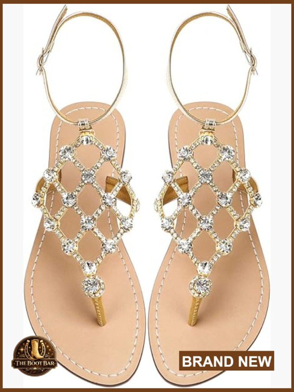 T-Strap Rhinestone Flat Sandals, Thong Flip Flop Sandals for Women